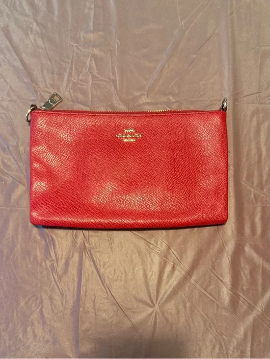 Coach Red Leather Pouch Clutch with Gold Logo - Picture 2 of 7